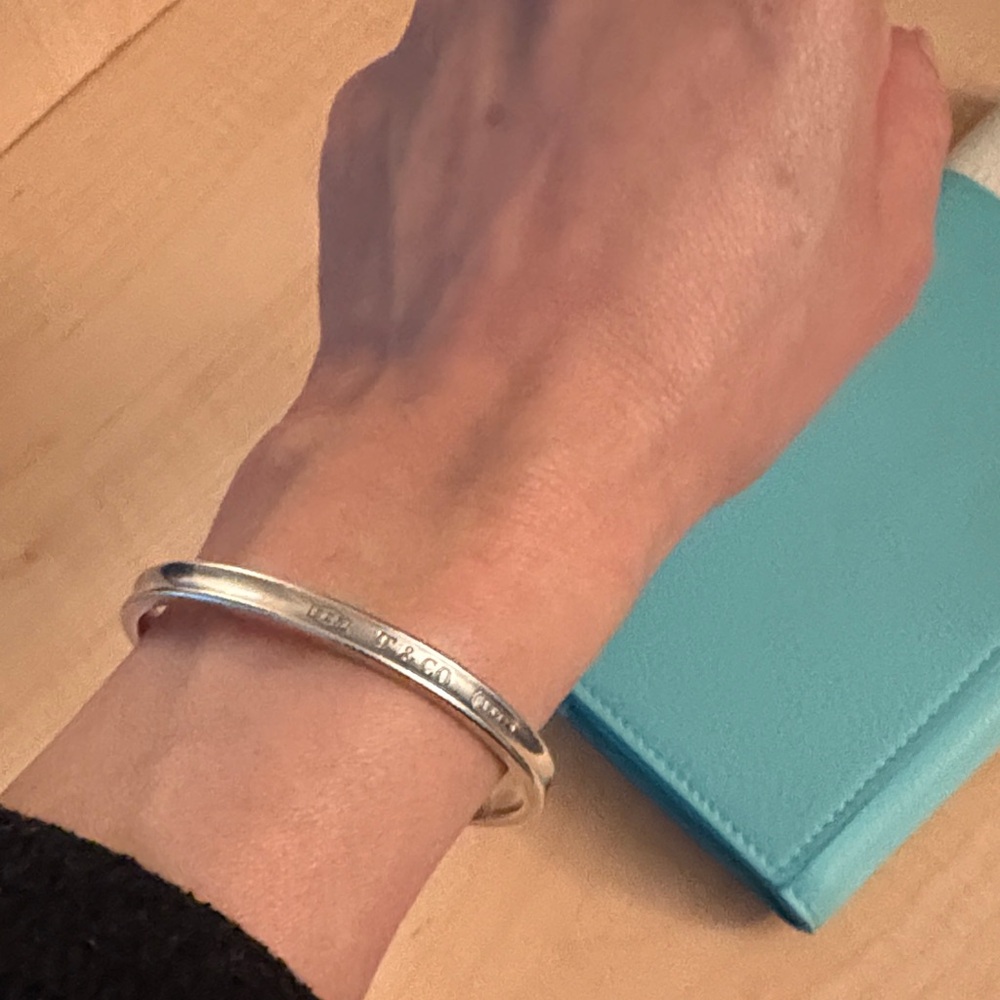 Tiffany & Co. Silver Engraved Cuff Bracelet with Tiffany Blue Pouch